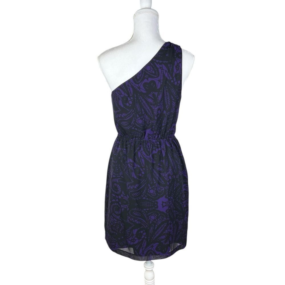 Express‎ Purple Black One Shoulder Chiffon Sheath Cocktail Dress Size Small - Picture 2 of 7